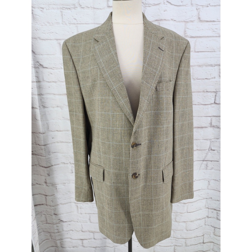 Chaps Ralph Lauren Blazer Jacket Silk Linen Wool Houndstooth Men 44L Old Money